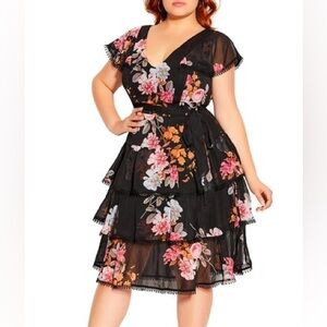 City Chic Black Dress with Pink Floral Design